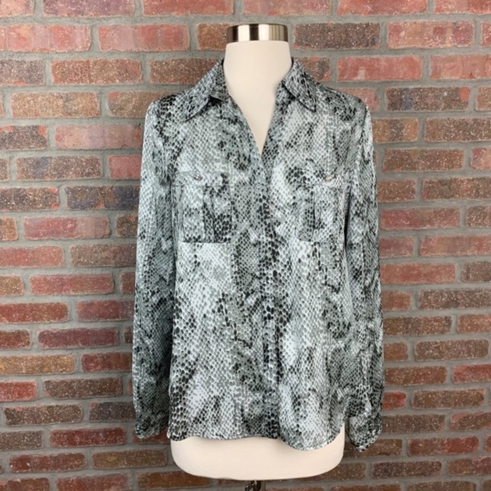 Anne Klein Grey Snake Print Button Up Blouse, PM - Picture 1 of 6